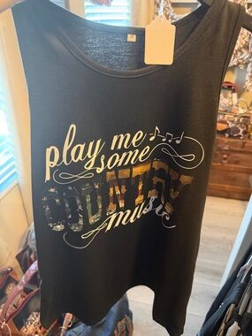 Black Graphic Muscle Tank "Play Me Some Country Music"